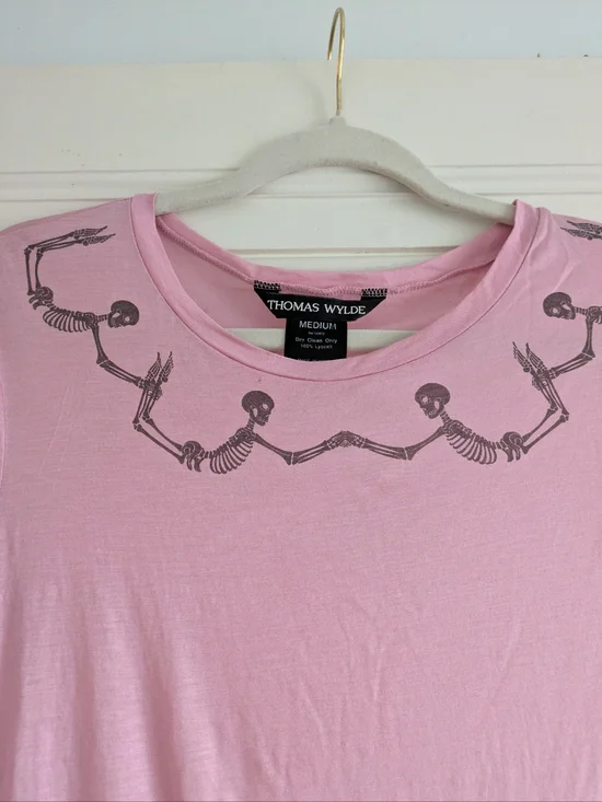 Thomas Wylde Lyocel Graphic Skeleton Design, Pink, Long Sleeve T Shirt -M - Picture 2 of 7